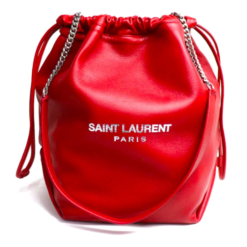 Saint Laurent Lambskin Teddy Drawstring Bag Eros Red